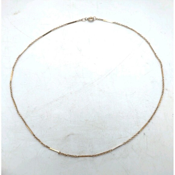 Vintage 1/20 12K Gold Filled Bar Station Rolo Chain Necklace 14” 1.3mm 1.46g - Picture 3 of 10